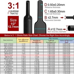 5 ft Waterproof Insulation Seal Heat Shrink Tubing 3:1, Diameter 1/2″ (12.7mm)