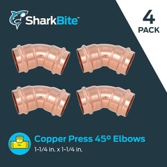 Sharkbite 1-1/4 X 1-1/4 Inch 45 Degree Elbow Copper Press Plumbing Fitting Pack