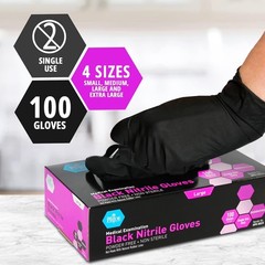 MedPride Nitrile Gloves Powder-Free, Large, Black, 100-Pack