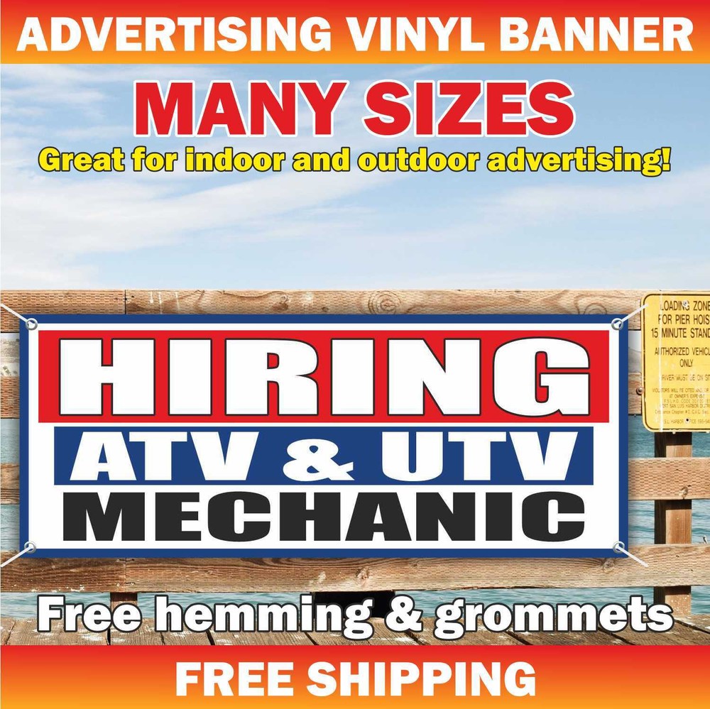 HIRING ATV & UTV MECHANIC Advertising Banner Vinyl Mesh Sign New Job Service