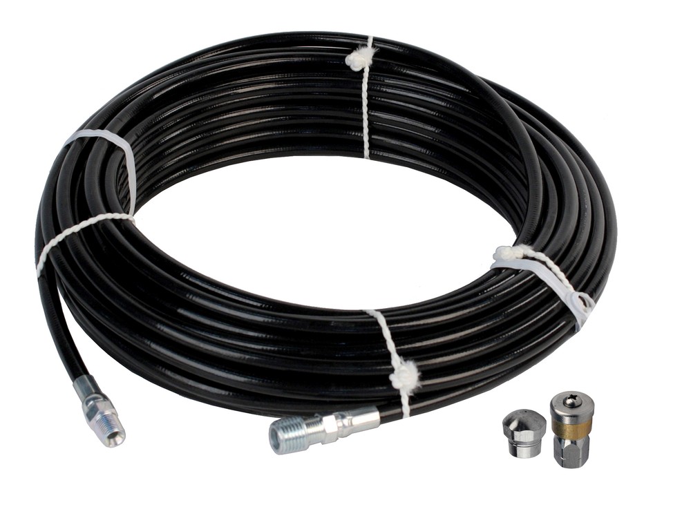 Schieffer 1/8″ x 50′ Sewer Jetter Hose & 5.0 Button Nose & 5.5 Rotating Nozzles