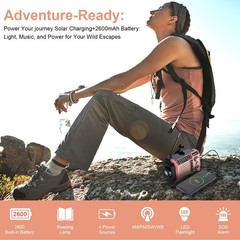 Hand Crank Emergency Weather Radio with 2600mAh/9620mWh Power Bank, Brown