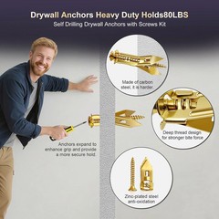 Self Drilling Drywall Anchors with Screws Kit, 88pcs, 2 Sizes Sheetrock Anchor &