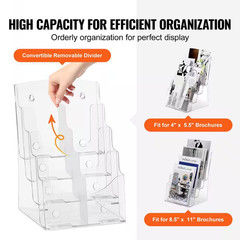 Magazine Display Stand, Acrylic Brochure Display 8.5 X 11 In. 4-Tier Magazine Ra