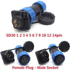 SD20 1-14pin Bulkhead Aviation Waterproof IP68 Plug Socket Power Cord Connector