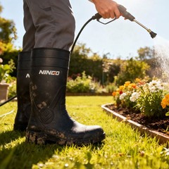 NINGO Men Steel Toe Waterproof Rain Boot Puncture & Slip Resistant Mud Work Boot