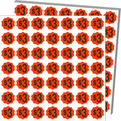 Fluorescent Orange Price Stickers, 3/4 Inch round Labels, 1470 Pre-Printed $3 Ta