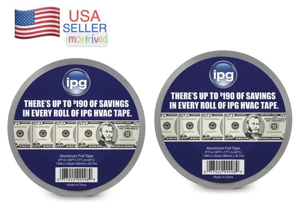 2 Rolls Aluminum Foil Tape 2″ x 150ft Adhesive HVAC Sealing Air Duct Patching