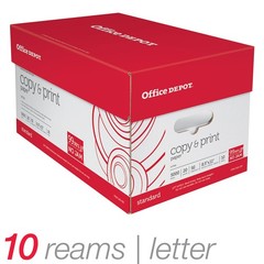 Office Depot Copy Print Paper 20 lb 8.5 x 11 Case of 10 Reams 5000 Sheets