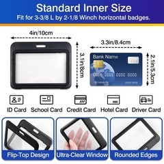 3-Pack Horizontal Hard Plastic ID Badge Holders – Double-Sided Black