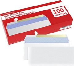 100 Mailing Envelopes, Self Seal Letter Size, Number #10 White Windowless Securi