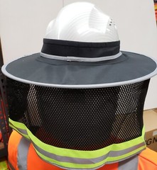 Black Hard Hat Sun Shade Visor Full Brim Mesh Neck REFLECTIVE STRIPE (NEW DESIGN