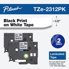 New Genuine Brother P-Touch TZe-2312PK Black on White 1/2″ (12mm) Tape (2-PACK)