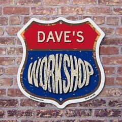 Dave’s Workshop Shield Shaped Sign Weather Resistant Crafted in the USA