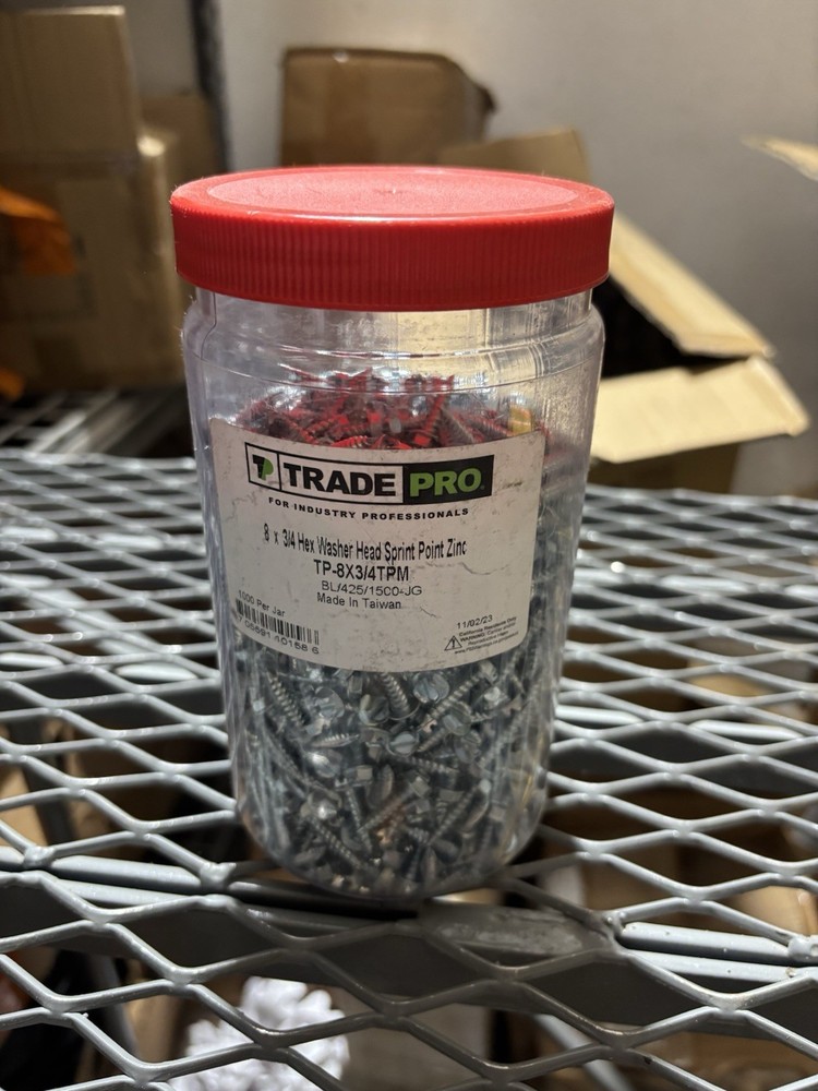 8 x 3/4″ Hex Washer Head Sprint Point Zinc Screws 1000ct Jar TP-8X3/4TPM