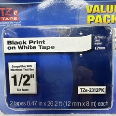 Brother TZE2312PK 12mm Black on White Tape – 2 Pack New still factory sealed