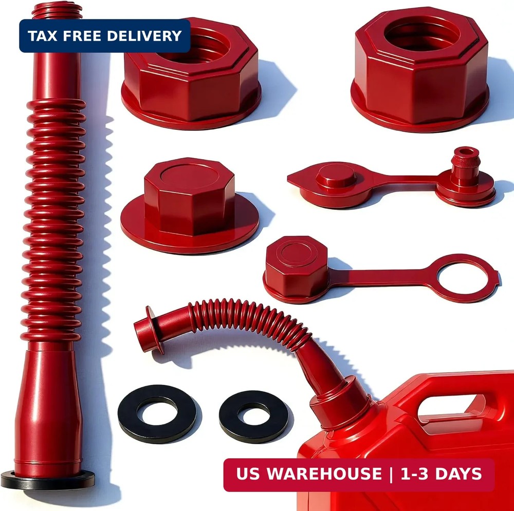 Red Gas Can Spout Replacement, 1/2/5/10 Gallon Gas Can Nozzle Kit, include 2 Dif