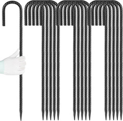 24 Inches J Hook Rebar Stakes (16-Pack), Extra Long Garden Stakes with Chisel Po