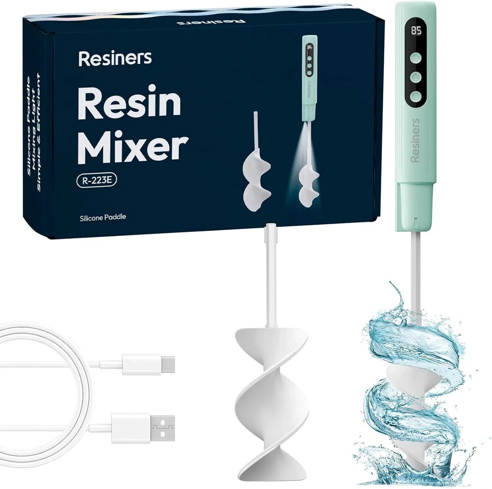 Resin Mixer, Handheld Epoxy Mixer with Silicone Paddles & Lighting, 4 Speeds, LE