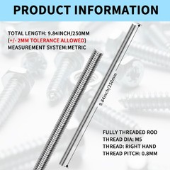 5 Pcs M5-0.8 Fully Threaded Rods 304 Stainless Steel Threads Studs Rods Long …