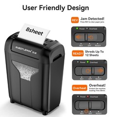 QUIETLEMON 8-Sheet Commercial Office Shredder Paper Destroy Strip-Cut Heavy-duty