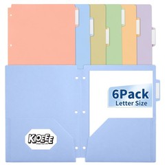 Plastic Folders with Pockets, 3 Hole Punched 6 Pack, Soft Pastel With Tabs