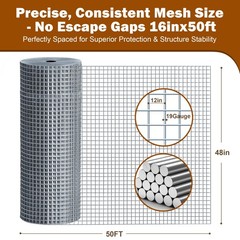 Hardware Cloth 1/2″ 48in x 50ft 19 Ga Wire Mesh Roll Chicken Wire Fencing US New