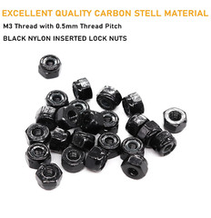 100pcs M3-0.5mm Pitch Black Nylock Nuts Nylon Insert Self Locking Nuts for RC