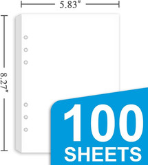 A5 Blank Paper Refill – 6-Hole Punched, 100 Sheets/200 Pages Blank Papers