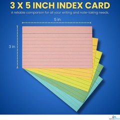 3×5 Lined Index Cards, Assorted Pastel Shades, 300 Pack