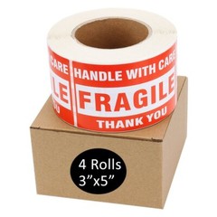 4 Rolls 500/Roll 3×5 Fragile Stickers Handle with Care Thank You Shipping Labels