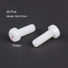 M4x12mm Nylon Phillips Cross Pan Head Machine Screws Bolts White 20Pcs