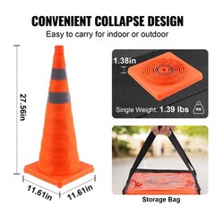VEVOR Safety Cones 4 pcs 28″ Collapsible Traffic Cones with Reflective Collars