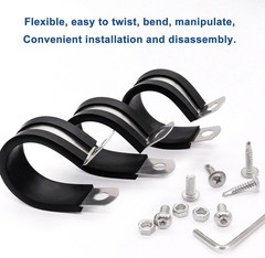 50PCS 3/8 Stainless Steel Rubber Cable Clamps with Screws Pipe Hose Clips