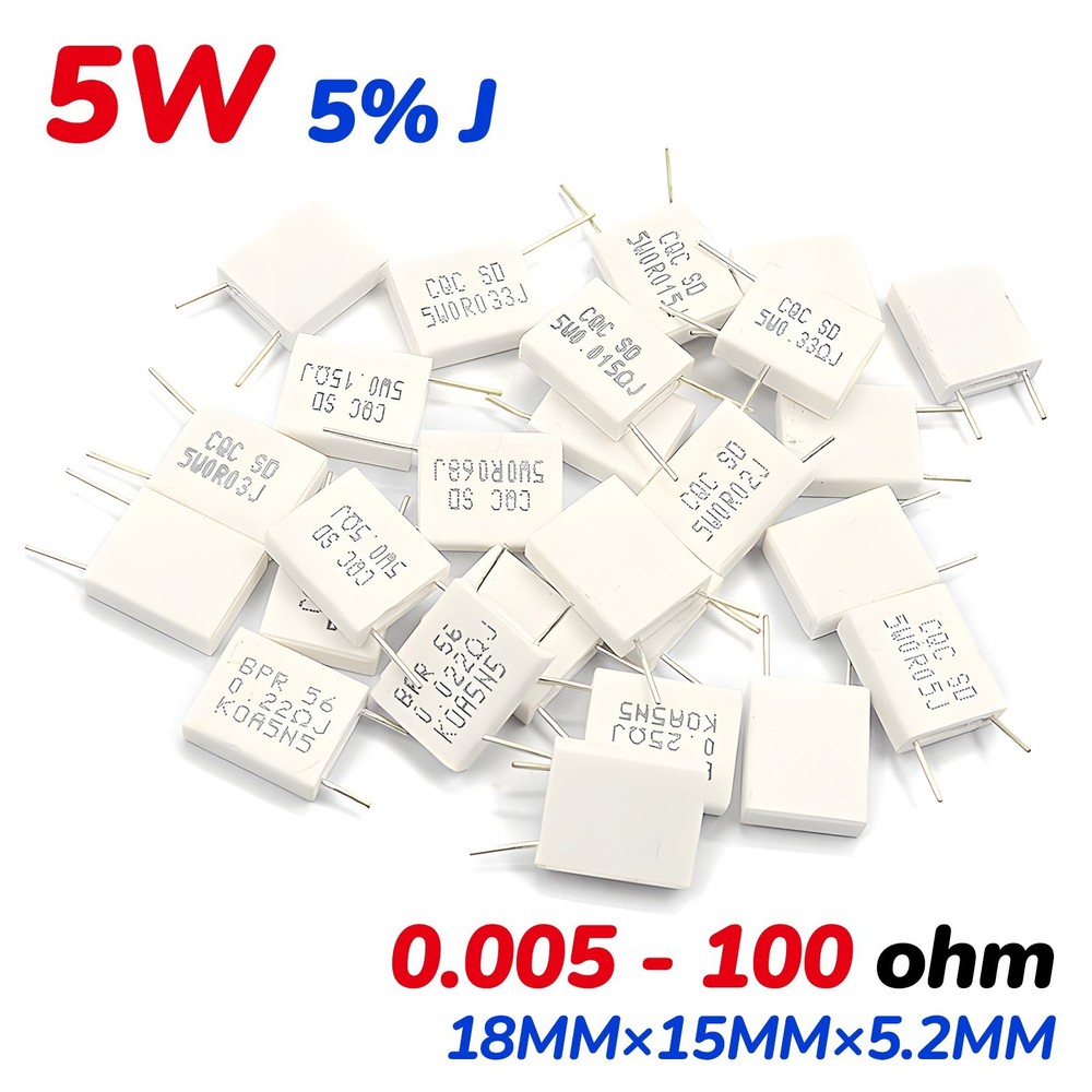 5Watt Non-Inductive Cement Resistor ±5% Values of 0.005~100Ohm Ceramic Resistor