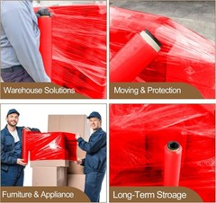 4 Rolls 18″x1500′ Red Stretch Wrap 60 Ga Color Coding Moving Packaging