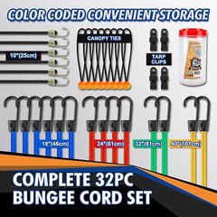 Cartman 32 Piece Bungee Cords Assortment Jar 2 Pack