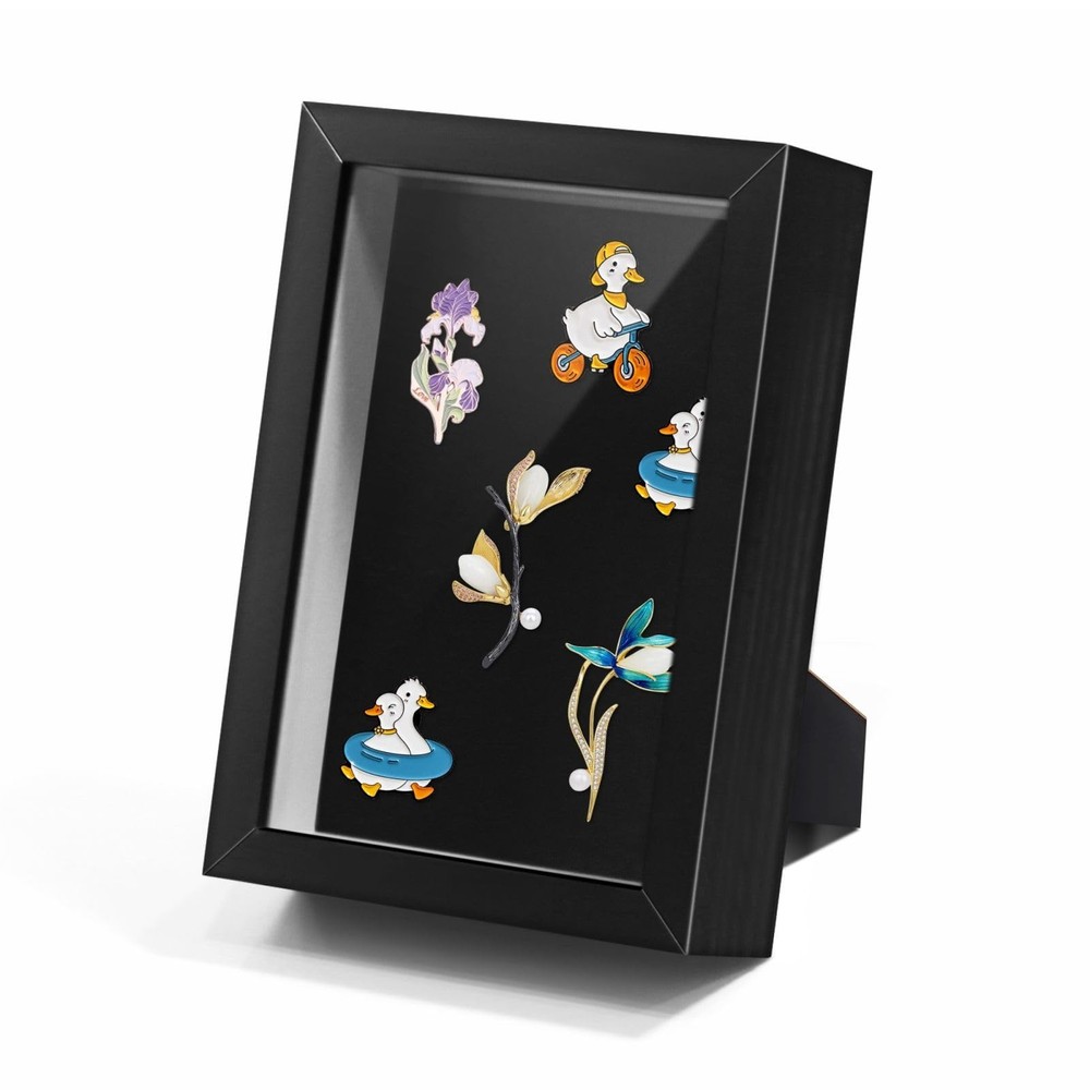 Black Lapel Pin Display Case, 6×8 Shadow Box Frame for Walls and Desktops,Sha…