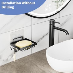 Black Soap Dish, Soap Bar Holder for Shower, No Drilling Bathroom Accessories,