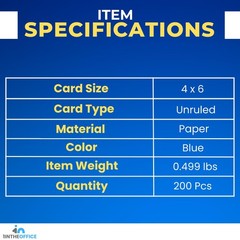 Index Cards Blue Colored Unruled 4X6, 200/Pack