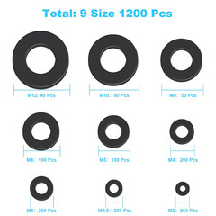 1200 Pcs Nylon Flat Washers for Screws Bolts Black Plastic Washers Premium Fen