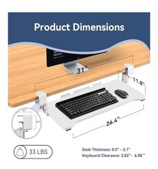 Kayfia Keyboard Tray Under Desk Height Adjustable,26.4”x11.8” Slide-out White