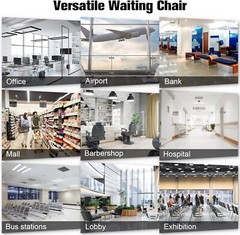 2-Seat Airport Waiting Chair Clinic Bench Office Reception Room Salon Black