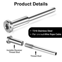 T316 3/16″ Stainless Steel Swage Threaded Tensioner End Fittings Cable Railing