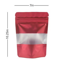 7×10.25in Red Foil Mylar Matte Stand Up Zip Lock Bag w/ Window & Desiccant