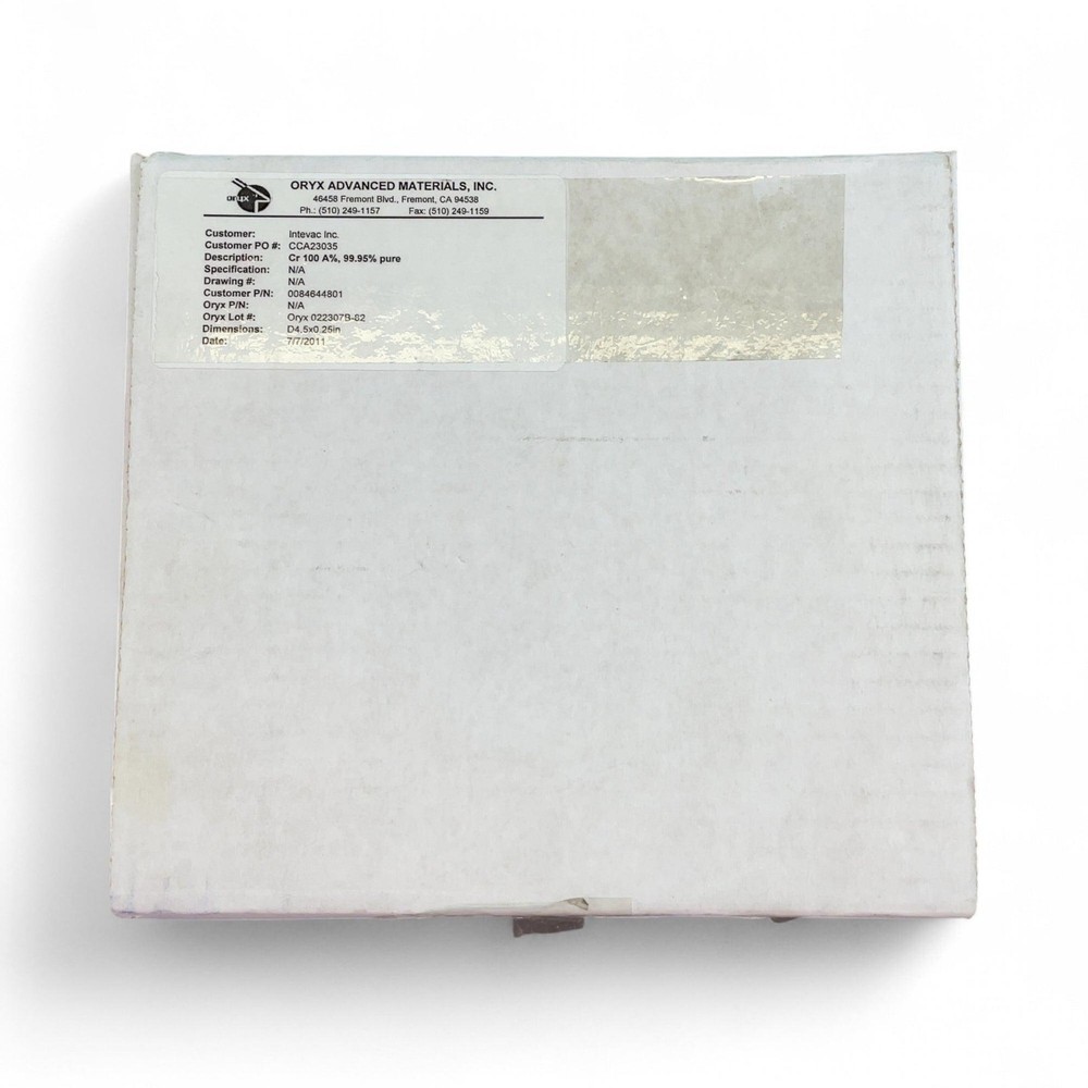 Oryx Advanced Materials Chromium Sputtering Target 99.95% Pure D4.5 X 0.25in NEW