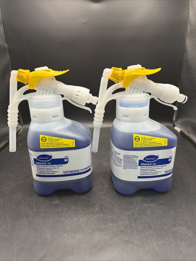 2 Bottles Diversey Glance HC 1.5L Glass/Multi-Surface Cleaner ( SKU 93063402 ).
