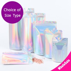 Multi-Size Glossy Holographic Silver Foil Mylar Stand up Zip Lock Pouch Bag S01