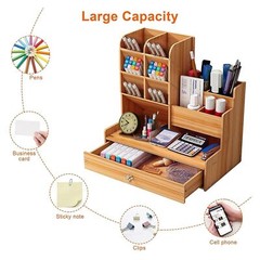 Wooden Pen Pencil Storage Holder Office Study Desk Organizer Box Tidy Shelf US