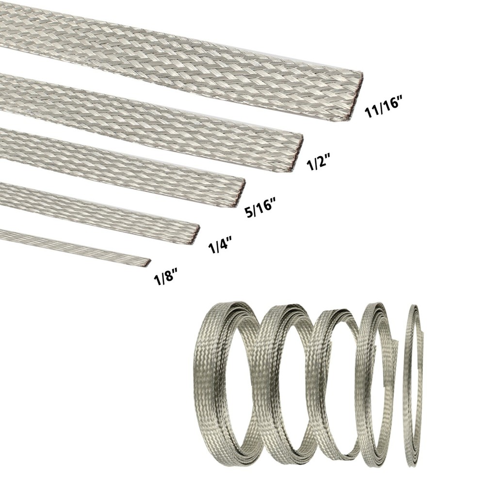 Tinned Copper Braided Flat Shielding Sleeve Automotive Ground Strap Protect Lot